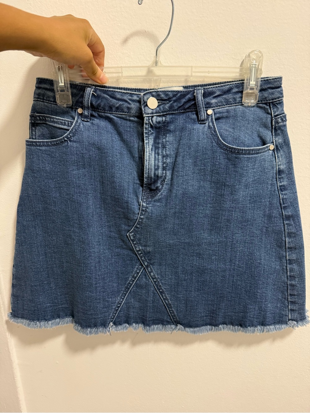 Seed Heritage Denim Mini Skirt in Blue with Frayed Hem